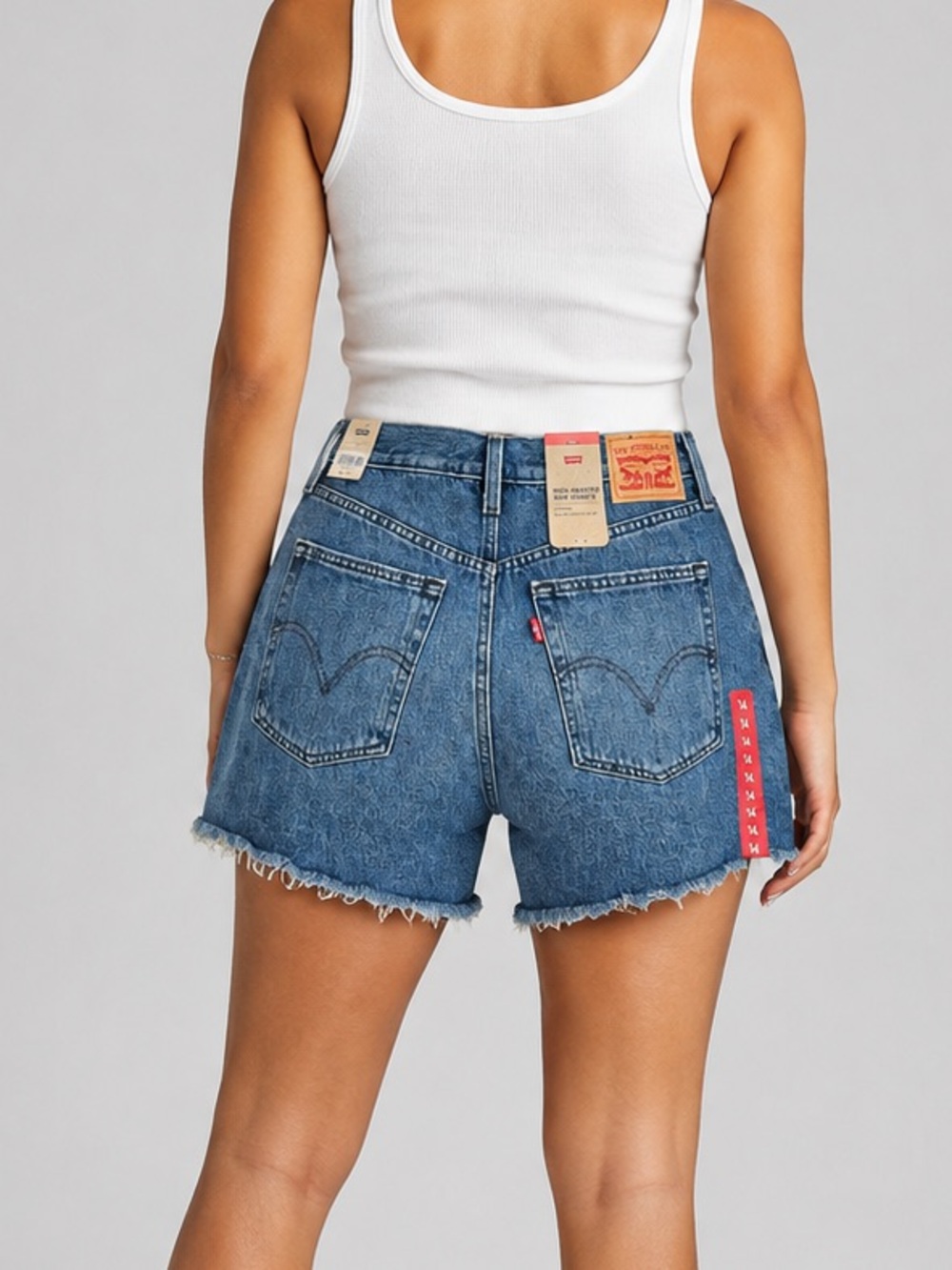 Levi’s High Rise Mom Jean Shorts Women’s Size 32 Medium Wash Raw Hem Frayed Deni